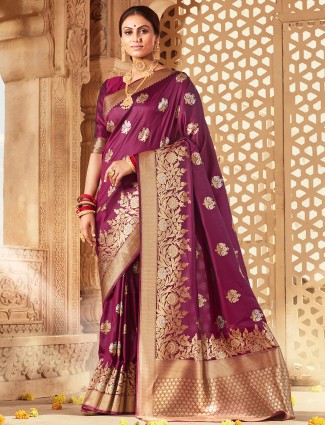 Gorgeous purple wedding events saree in banarasi silk