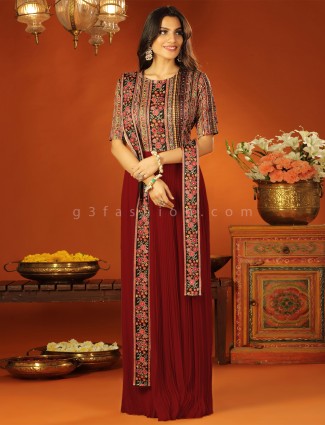 Gorgeous wedding and party wear georgette gown in maroon color