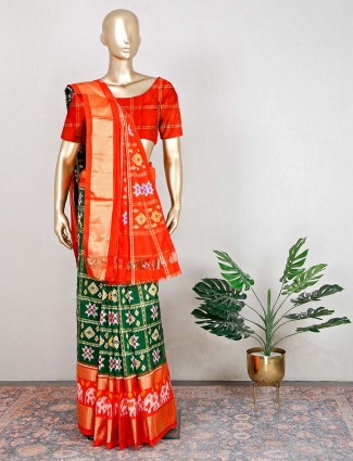 Green and red wedding patola silk saree