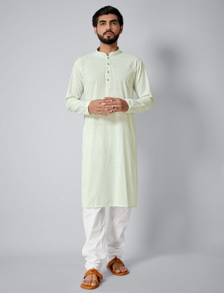 Green cotton festive wear kurta set