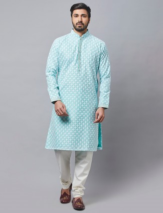 Green designer cotton silk kurta suit for mens