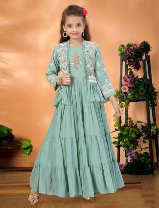 Green hued georgette gown for wedding 