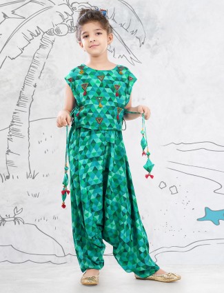 Green pant style suit for girls in georgette