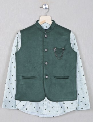 Green party wear waistcoat for boys in cotton fabric