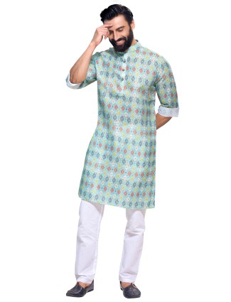 Green tint cotton kurta suit for fesitve events
