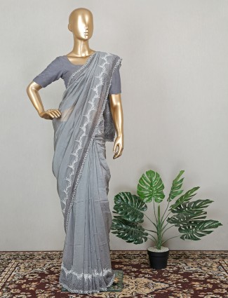 Grey attractive tissue silk saree for wedding ceremonies