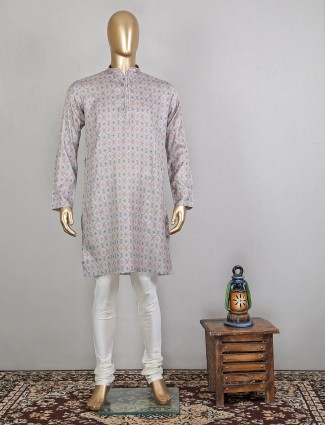 Grey colored printed kurta set in cotton