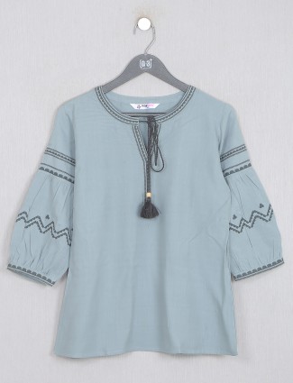 Grey cotton casual wear top for women