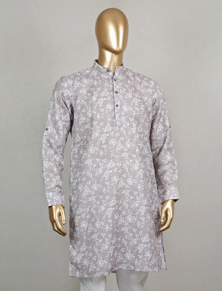 Grey cotton festive wear printed short pathani