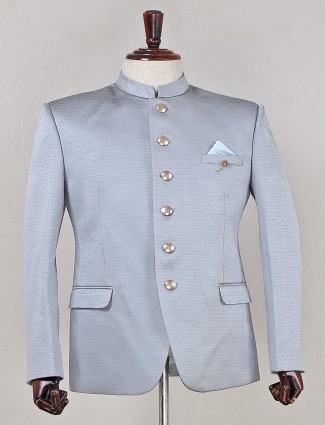 Grey designer silk jodhpuri blazer for mens