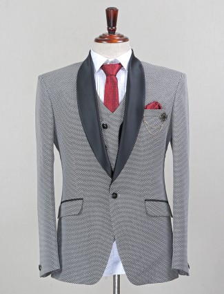Grey designer textured terry rayon coat suit for mens