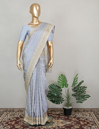 Grey excellent wedding ceremonies saree in silk
