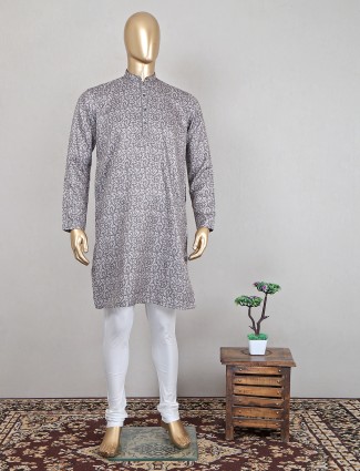 Grey festive wear kurta suit in cotton