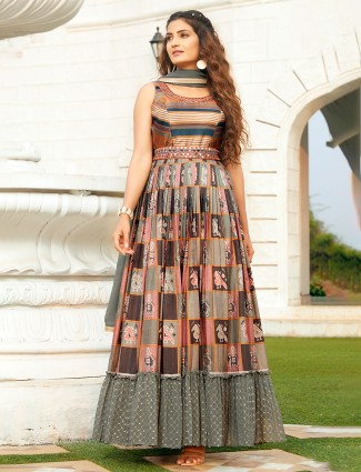 Grey georgette anarkali suit for festivals and party
