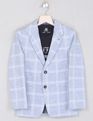 Grey hued terry rayon checks style blazer