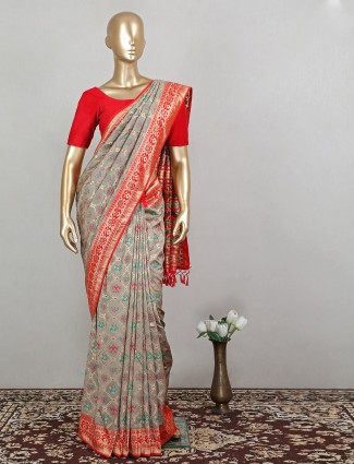 Grey latest designer wedding events patola silk sari