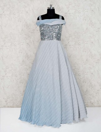 Grey net reception wear floor length gown