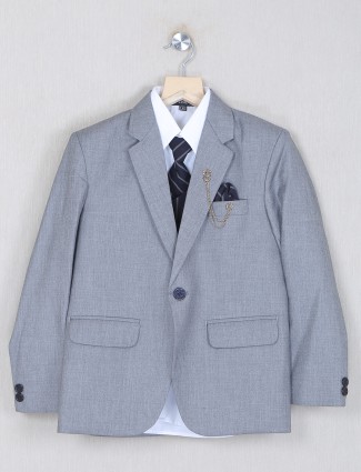 Grey party wear terry rayon coat suit for boys