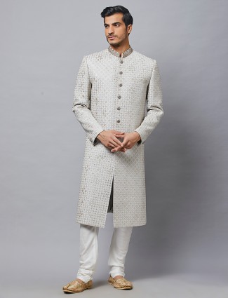 Grey silk fabric sherwani special for wedding occasions