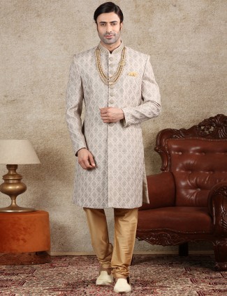 Grey silk fabric sherwani wedding special