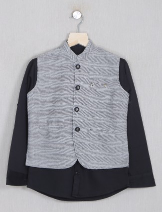 Grey textured style cotton waistcoat for boys