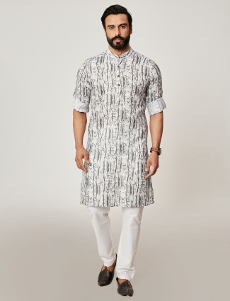 Grey tint printed kurta suit in cotton