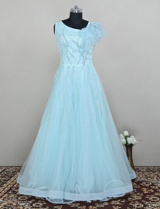 Gorgeous powder blue net wedding and party wear gown