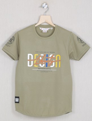 Gusto olive shade cotton t-shirt for little boys