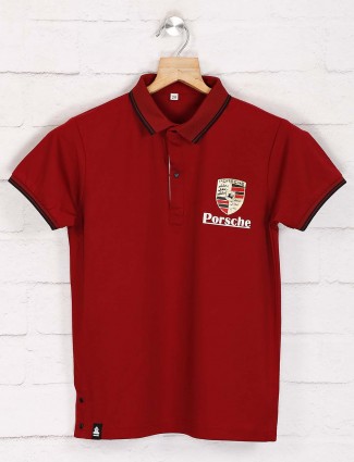 Gusto polo maroon solid t-shirt