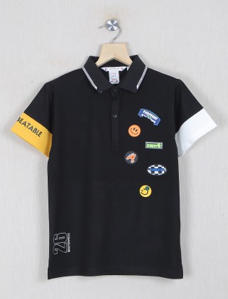 Gusto printed black cotton t-shirt for boys