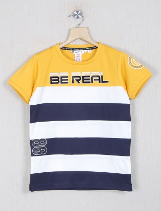 Gusto printed stripe yellow cotton t-shirt