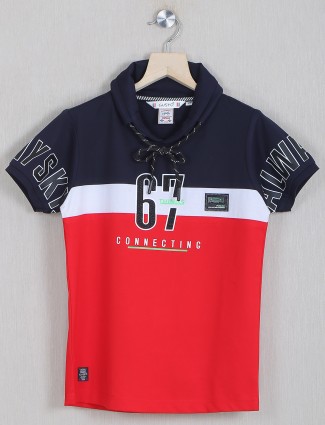 Gusto red and navy hue casual t-shirt for boys