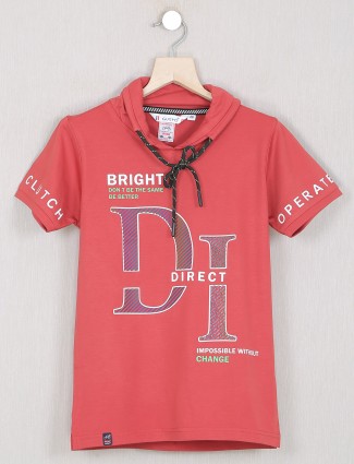 Gusto salmon red hue cotton t-shirt