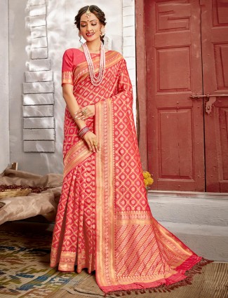 Handloom banarasi silk saree for reception in dusty pink