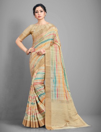 Handloom cotton beige saree for women