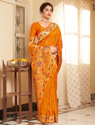 Honey yellow banarasi silk wedding occasions saree