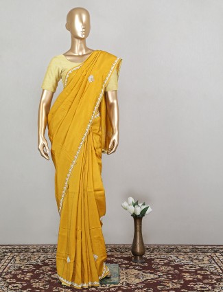 Honey yellow latest designer wedding events silk saree