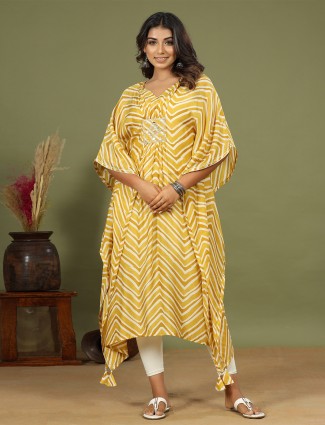 Honey yellow printed elegant look festive kurti