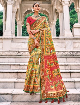 Honey yellow rich wedding wear saree in patola silk