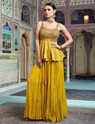 Honey yellow wedding events georgette palazzo suit in punjabi style