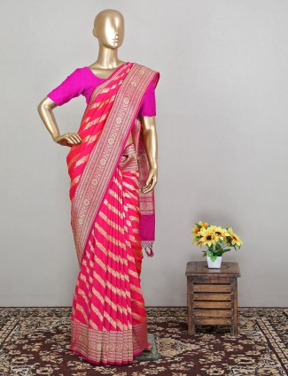 Hot pink alluring wedding look saree in banarasi silk