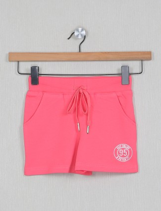 hot pink cotton skinny fit solid shorts