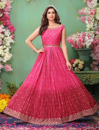 Hot pink floor length reception events gown in georgette
