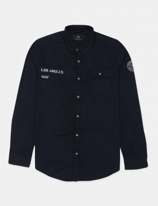 I&F Seven casual wear solid navy shirt
