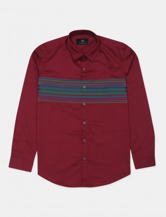 I&F Seven maroon stripe casual wear shirt