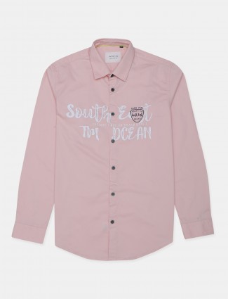 I&F Seven peach printed casual wear shirt