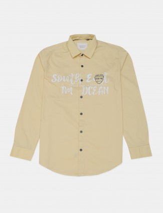 I&F Seven printed lemon yellow casual wear shirt for mens