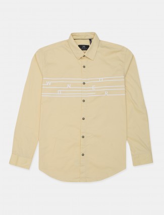 I&F Seven printed style lemon yellow shade shirt for mens