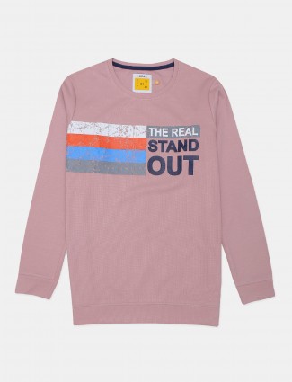 I-real pink cottom slim fit printed tshirt