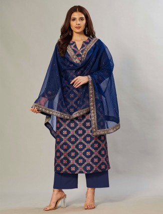 Idealistic navy silk festive occasions hue palazzo suit